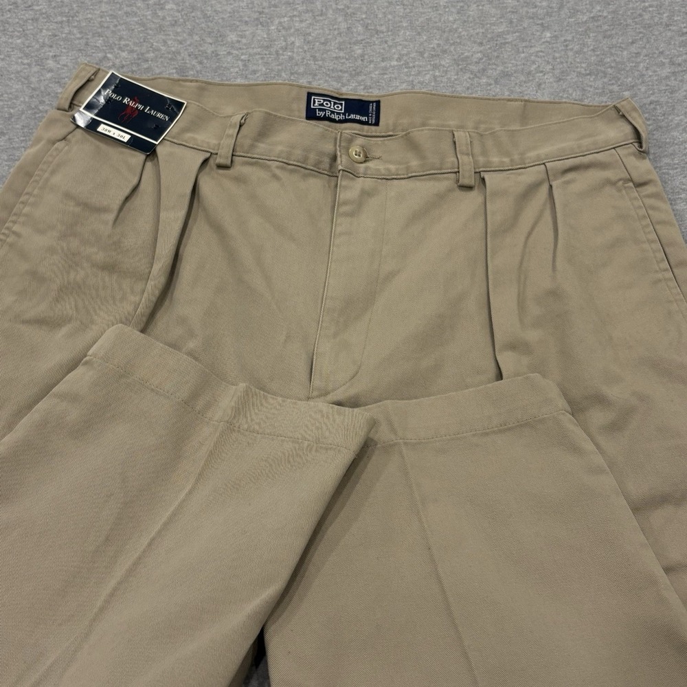 New Vintage Polo Ralph Lauren Pleated Chino Pants Mens 38x30 Tan Khaki Trousers